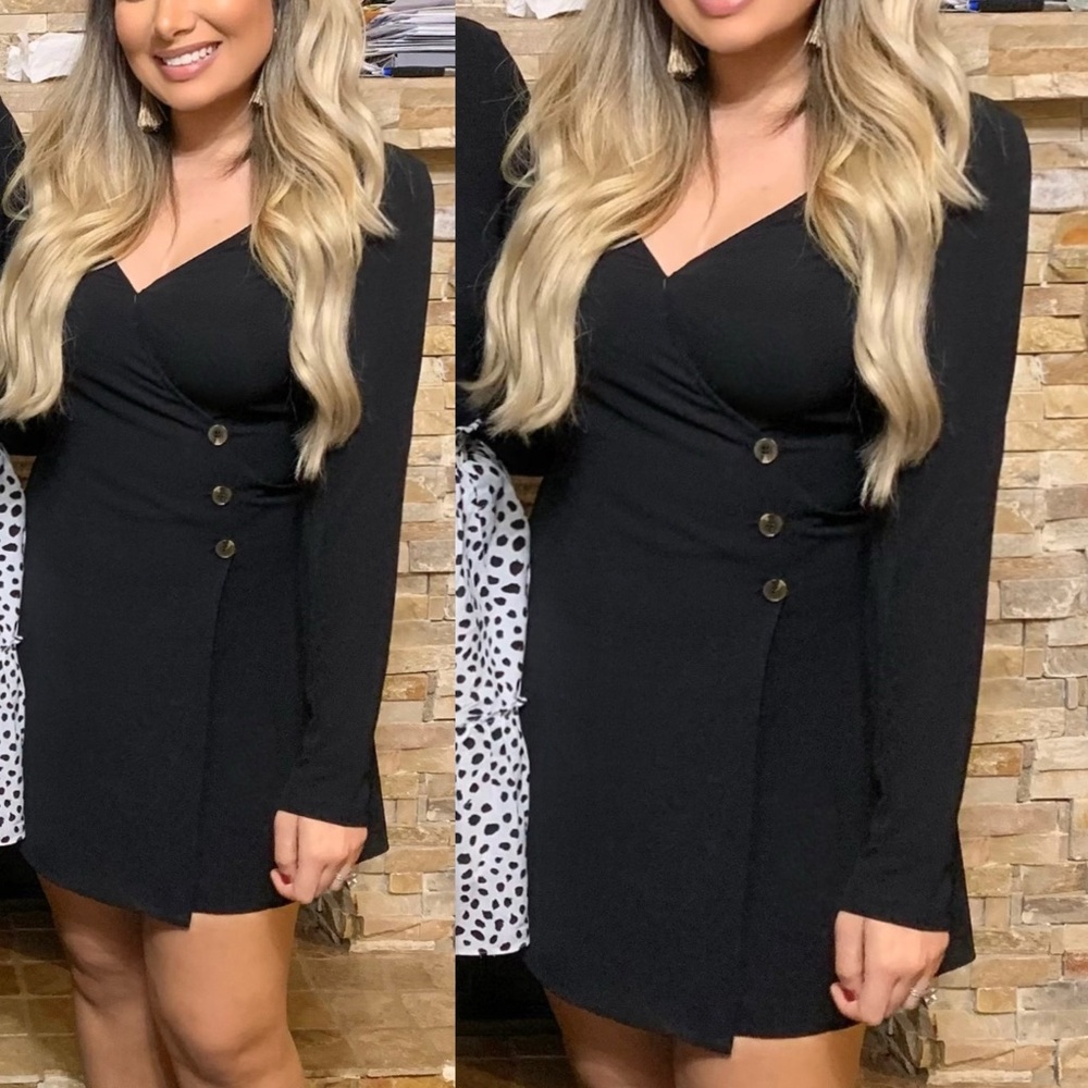 H&M black wrap button side long sleeve mesh mini dress, long sleeves